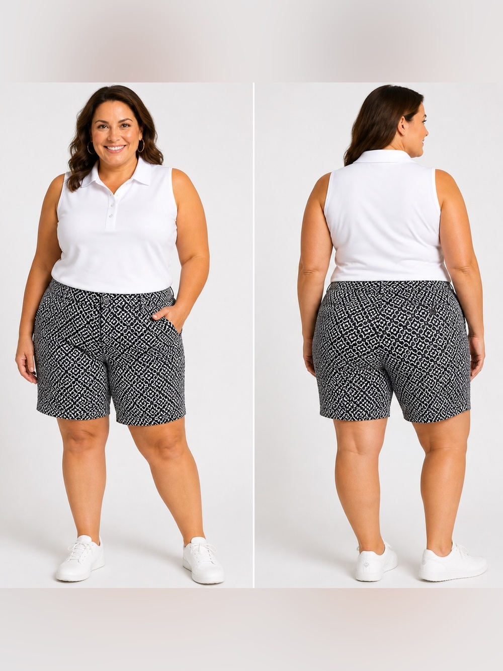 EP Pro Size 18 Black White Print Bermuda Golf Shorts Lightweight Resort Summer